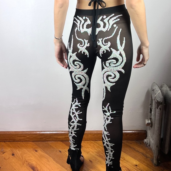 Discount Universe Tribal Skeleton Sequin Pants Sheer NWOT - Picture 4 of 9